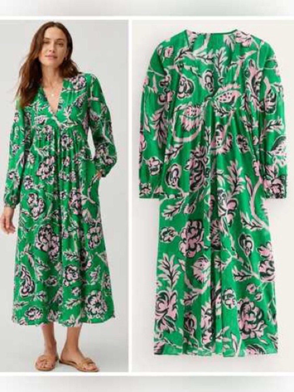 Boden Sarah Maxi Kaftan Dress Size 12 Cotton Maxi Puff Sleeve NEW
